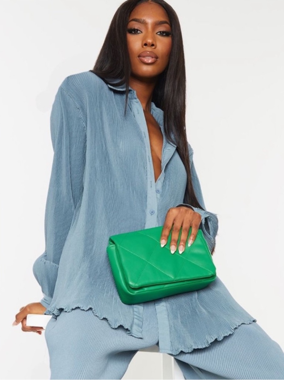 Pretty little thing PLISSE BUTTON FRONT OVERSIZED SHIRT